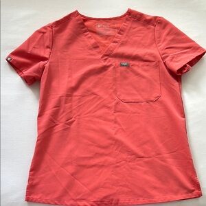Figs Hot Coral Scrub Top